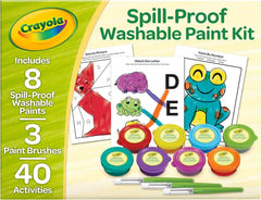 Crayola Spill Proof Paint Set (8ct), Washable Toddler Paint Kit, With Brushes, Pots, Activity Pages, Arts & Crafts Kit, Gift for Toddlers, Ages 3+