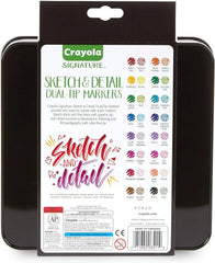 Crayola Sketch & Detail Dual-Tip Markers (16ct), Adult Coloring Set, 32 Colors, Fine & Brush Tip Art Markers, For Calligraphy & Drawing